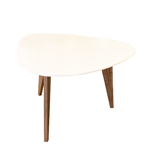 Mesa Púa mediana tapa fibrolaqueado blanco patas madera paraíso